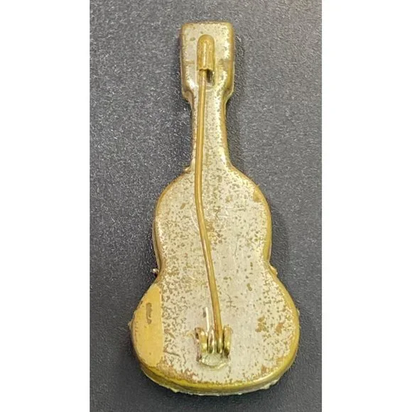 Vintage Micro Mosaic Guitar Brooch Pin Italy Gold Tone Instrument - Picture 7 of 7